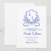 faire-part de mariage victorien à motif floral ble (Devant / Derrière)