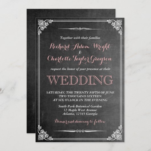 Faire-part de mariage victorien sur tableau noir v (Devant / Derrière)