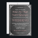 Faire-Part de Mariage Victorien sur Tableau Noir V<br><div class="desc">Faire-part de mariage de style vintage et rustique avec police rose et blanche. Décoré d'une bordure de fleurs victoriennes et d'un fond de tableau noir. Conception classique pour votre jour spécial. Personnalisez la police et le libellé pour toutes les occasions comme la douche de mariée, la douche bébé, la fête...</div>