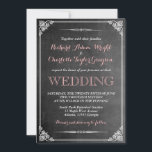 Faire-part de mariage victorien Vintage Chalkboard<br><div class="desc">Faire-part de mariage de style vintage et rustique avec police rose et blanche. Décoré d'une bordure de fleurs victoriennes et d'un fond tableau noir. Design classique pour votre jour spécial. Personnalisez la police et le libellé pour toutes les occasions comme une douche de mariée, une douche bébé, une fête de...</div>