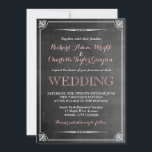 Faire-part de mariage victorien Vintage sur tablea<br><div class="desc">Faire-part de mariage de style vintage et rustique avec police rose et blanche. Décoré d'une bordure de fleurs victoriennes et d'un fond de tableau noir. Design classique pour votre jour spécial. Personnalisez la police et le libellé pour toutes les occasions comme une douche de mariée, une douche bébé, une fête...</div>