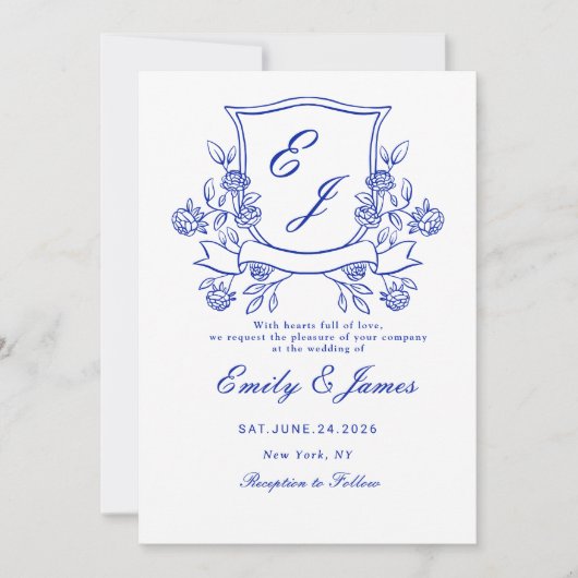 faire-part de mariage victorienne Floral bleu (Devant)