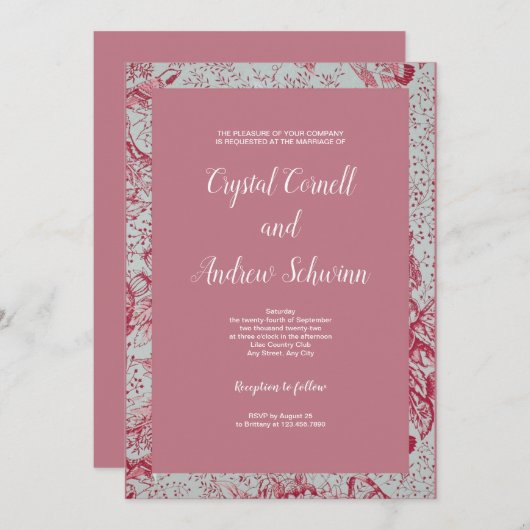 Faire-part de mariage victorienne rose (Devant / Derrière)