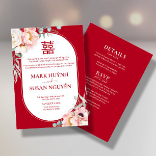 Faire-part de mariage vietnamien bilingue Peony So