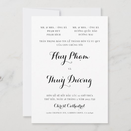 Faire-part de mariage vietnamien uniquement (Devant)