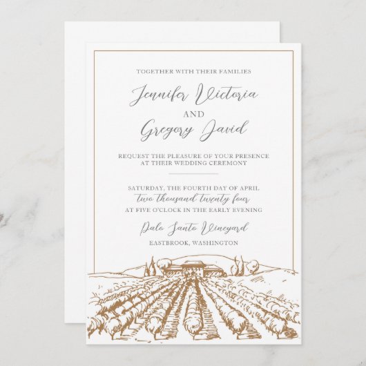 Faire-part de mariage vinicole avec dessin viticol (Devant / Derrière)