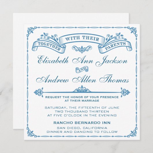 Faire-part de mariage vintage (Devant / Derrière)