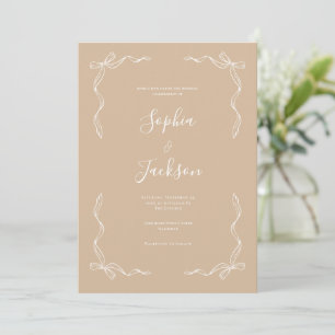 Faire-part de mariage vintage à la main ruban beig