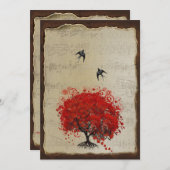 Faire-part de mariage vintage Arbre rouge feuilles (Devant / Derrière)