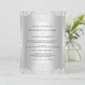 Faire-part de mariage Vintage argenté blanc (Debout devant)