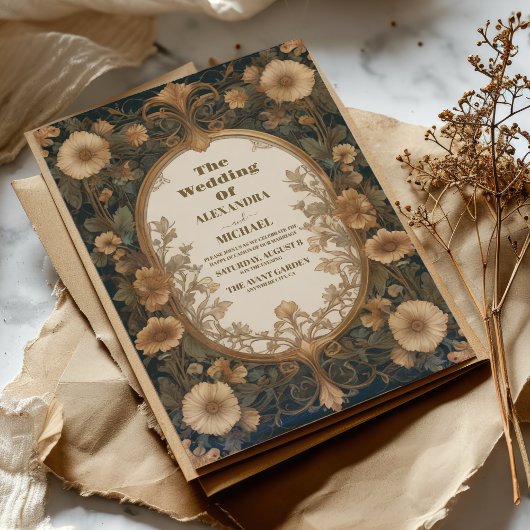 Faire-part de mariage vintage aux fleurs sauvages 