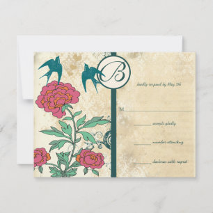 Faire-part de mariage Vintage Birds Damask Cabbage