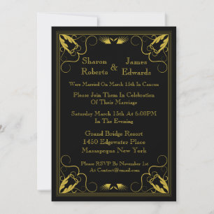 Faire-part de mariage Vintage Black Gold