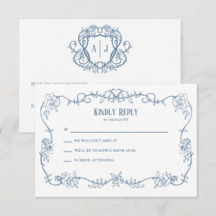 Faire-part de mariage vintage bleu Rambling Rose,