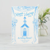 Faire-part de mariage vintage Blue Church (Debout devant)
