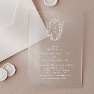 Faire-part de mariage vintage bohème blanc monogra