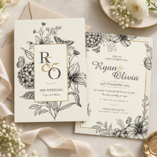Faire-part de mariage vintage botanique aux horten