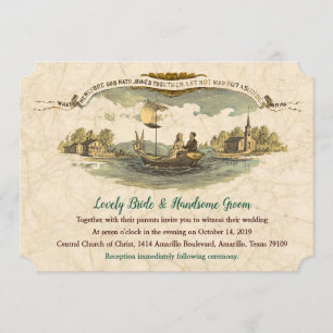 Faire-part de mariage vintage d'amants de bateau