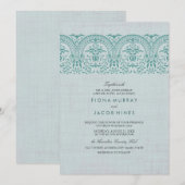 Faire-part de mariage vintage damassé sarcelle (Devant / Derrière)