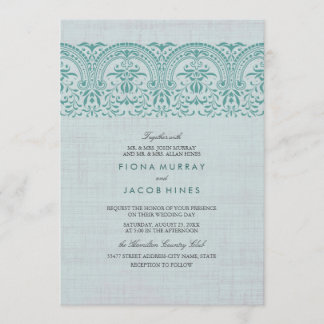 Faire-part de mariage vintage damassé sarcelle