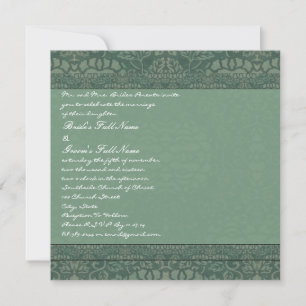Faire-part de mariage vintage damassé vert carré