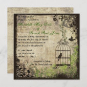 Faire-part de mariage Vintage de cage d'oiseaux (Devant / Derrière)