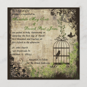 Faire-part de mariage Vintage de cage d'oiseaux
