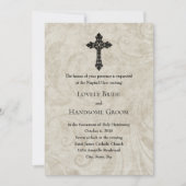 Faire-part de mariage vintage de Croix catholique (Devant)