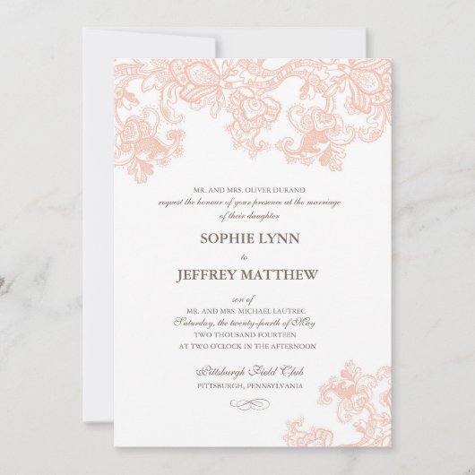 Faire-part de mariage vintage de dentelle (Devant)