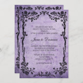 Faire-part de mariage vintage de fleurs pourpres (Devant / Derrière)