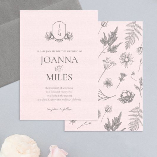 Faire-part de mariage vintage de monogramme botani