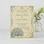 Faire-part de mariage vintage de paon (Debout devant)