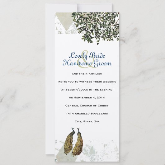 Faire-part de mariage Vintage de Peacock Chevron (Devant)