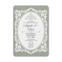 Faire-part de mariage vintage en dentelle vert sau