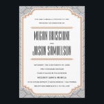Faire-part de mariage vintage en noir et cuivre<br><div class="desc">Cette invitation de bon goût présente un beau motif en diamant, qui rappelle l'époque art déco. Une typographie noir, cuivre et audacieuse donne le ton d'un événement glamour ! Une carte de sauvegarde et de réponse correspondant est également disponible. Ajoutez un timbre pour mariage Enveloppments de notre vaste collection d'affranchissements...</div>