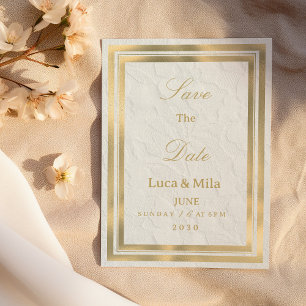 Faire-part de mariage vintage en or blanc avec den