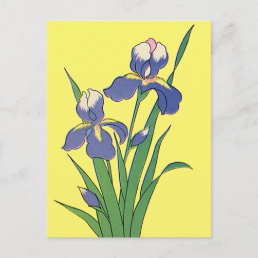 Faire-part de mariage vintage, fleurs d'iris viole (Devant)