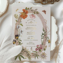 Faire-part de mariage vintage Fleurs sauvages Rose
