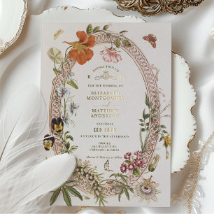 Faire-part de mariage vintage Fleurs sauvages Rose
