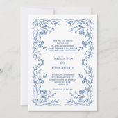 Faire-part de mariage vintage floral bleu (Devant)