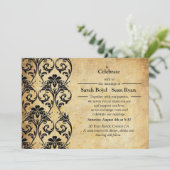 Faire-part de mariage Vintage floral noir (Debout devant)