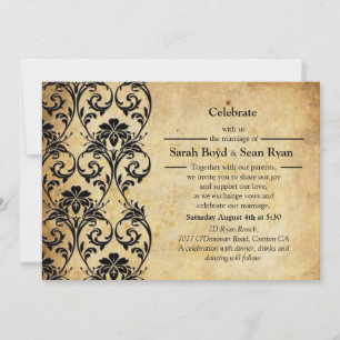 Faire-part de mariage vintage floral noir en spira