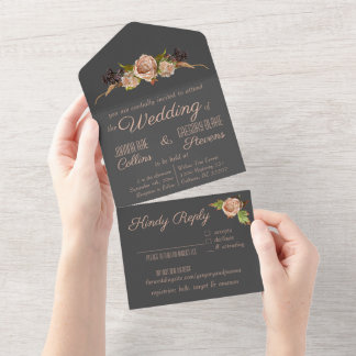 Faire-part de mariage vintage flou et prune