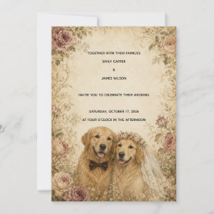 Faire-part de mariage vintage Golden Retriever
