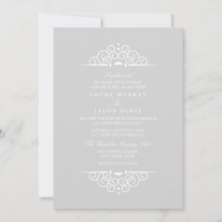 Faire-part de mariage vintage gris et blanc à moti