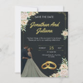 Faire-part de mariage vintage jaune et vert (Devant)