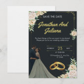 Faire-part de mariage vintage jaune et vert (Devant / Derrière)