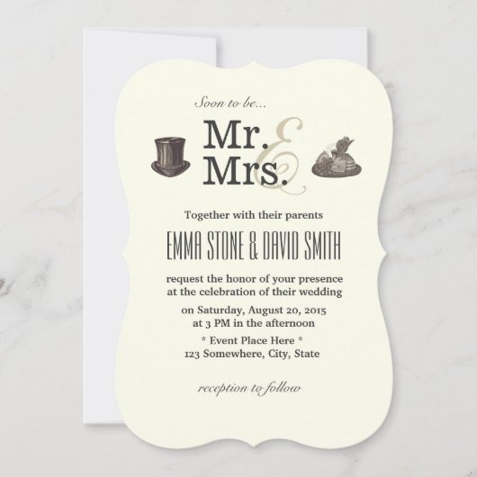 Faire-part de mariage vintage Mr. & Mrs. (Devant)