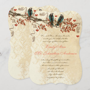 Faire-part de mariage vintage oiseau mandarine aut