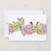 Faire-part de mariage vintage oiseaux au lilas pou (Dos)